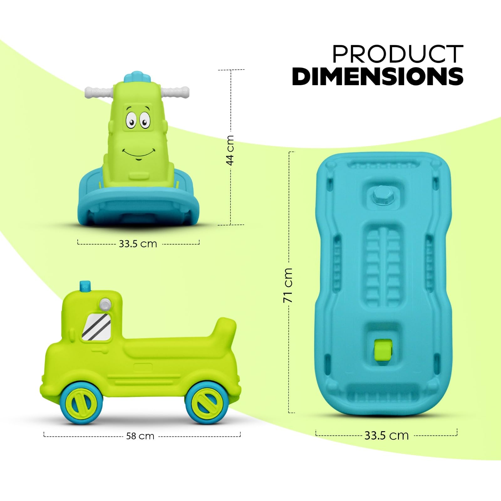 Toylelo 3-in-1 Toddler Ride On Toy | Promotes Balance & Motor Skills | Converts from Push Car to Rocker & Balance Board for Kids 1-5 Years (Green)