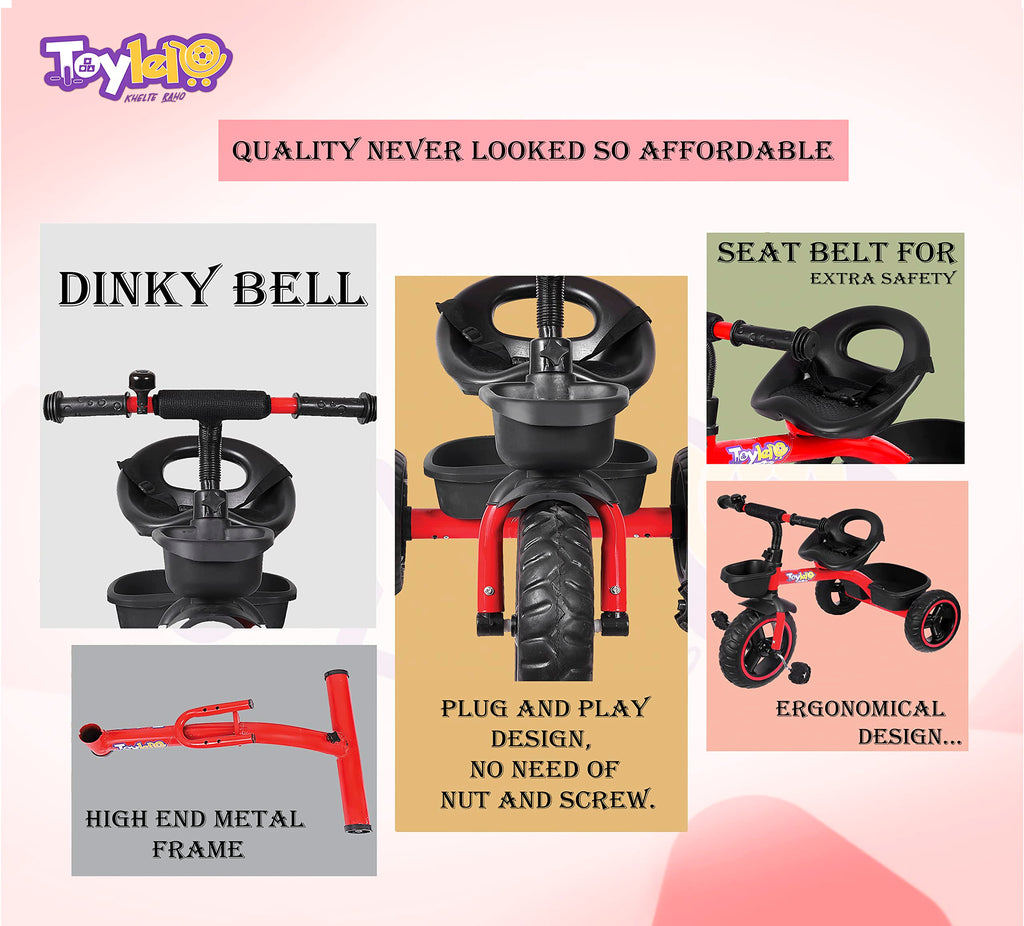 TOYLELO Tricycle for Kids 2-5 Years | 3 Wheel Trike with Parent Push Handle, Safety Harness & Storage Basket | Kids First Bike, Baby Trike for Boys & Girls (Red)