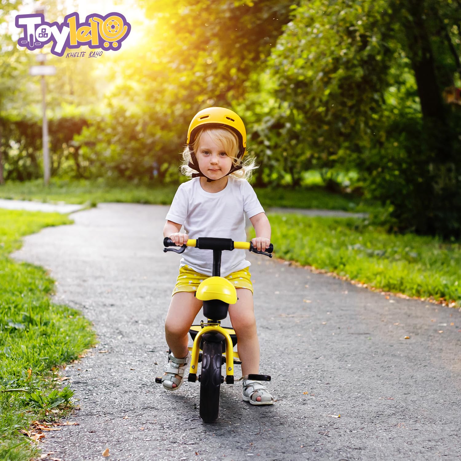 TOYLELO® Trike on 3 Wheels with Safety Harness, Non-Slip Pedal, Storage Basket and Removable Parent Handle, Chrome Handle (Yellow)