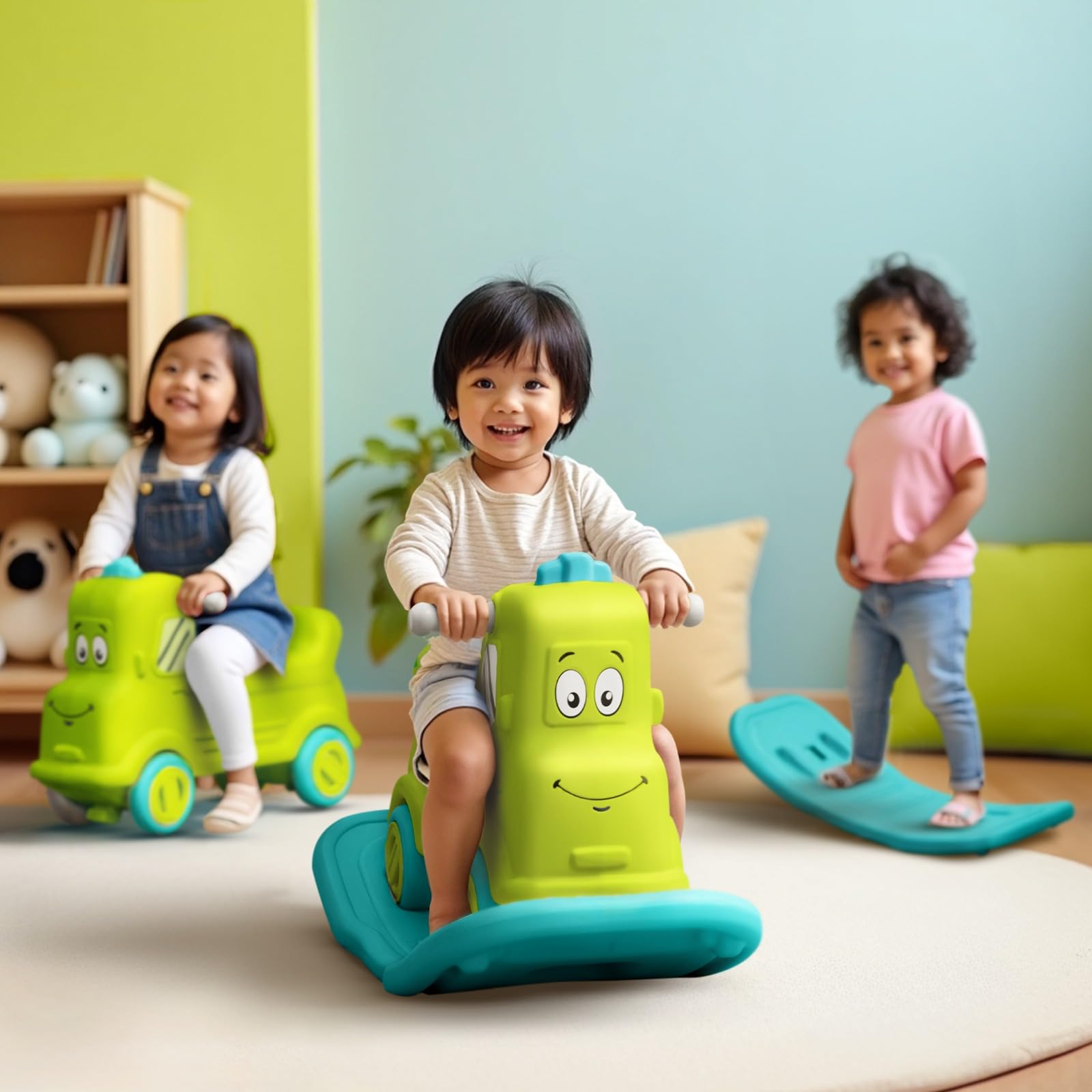 Toylelo 3-in-1 Toddler Ride On Toy | Promotes Balance & Motor Skills | Converts from Push Car to Rocker & Balance Board for Kids 1-5 Years (Green)