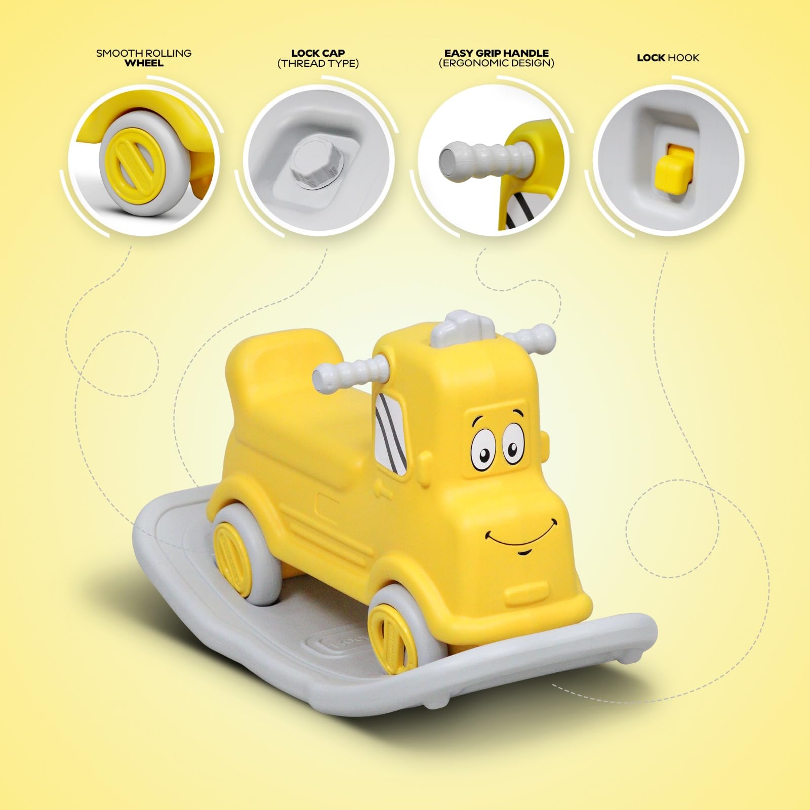 Toylelo 3-in-1 Ride On Toy for Toddlers 1-5 Years | Convertible Kids Push Car, Gentle Rocker & Balance Board | Indoor Outdoor Riding Toy for Boys & Girls (Sturdy Yellow)
