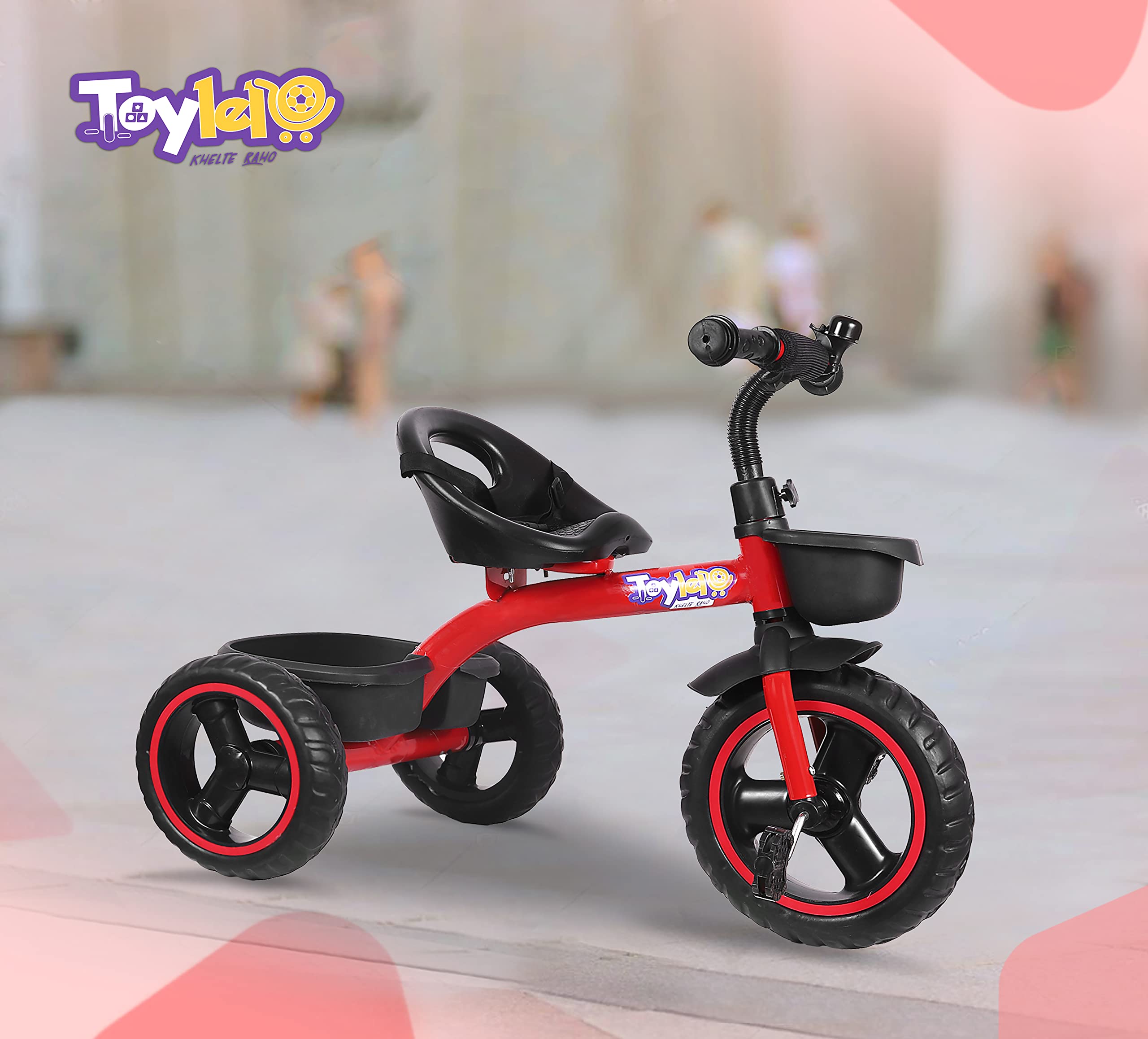 TOYLELO Tricycle for Kids 2-5 Years | 3 Wheel Trike with Parent Push Handle, Safety Harness & Storage Basket | Kids First Bike, Baby Trike for Boys & Girls (Red)