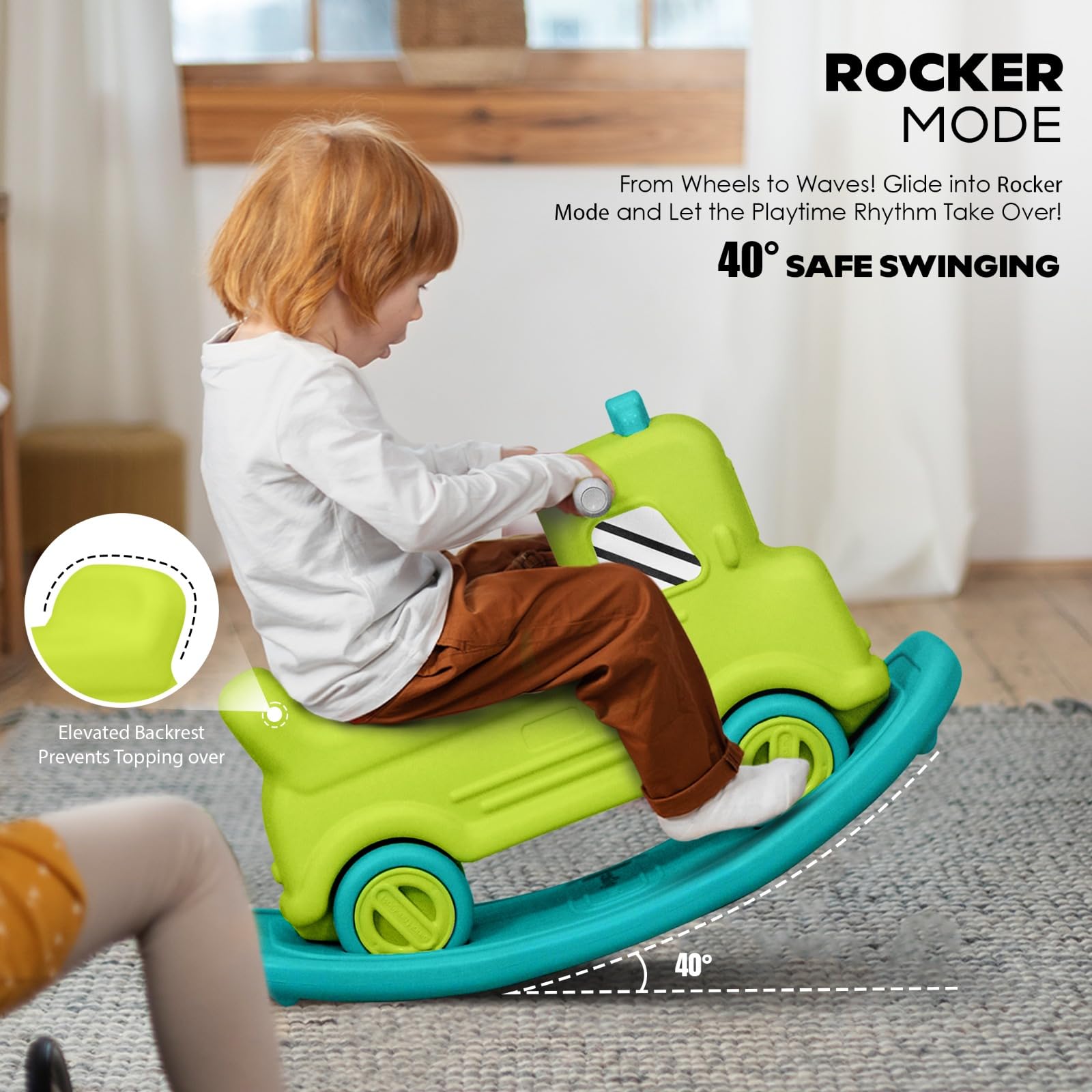 Toylelo 3-in-1 Toddler Ride On Toy | Promotes Balance & Motor Skills | Converts from Push Car to Rocker & Balance Board for Kids 1-5 Years (Green)