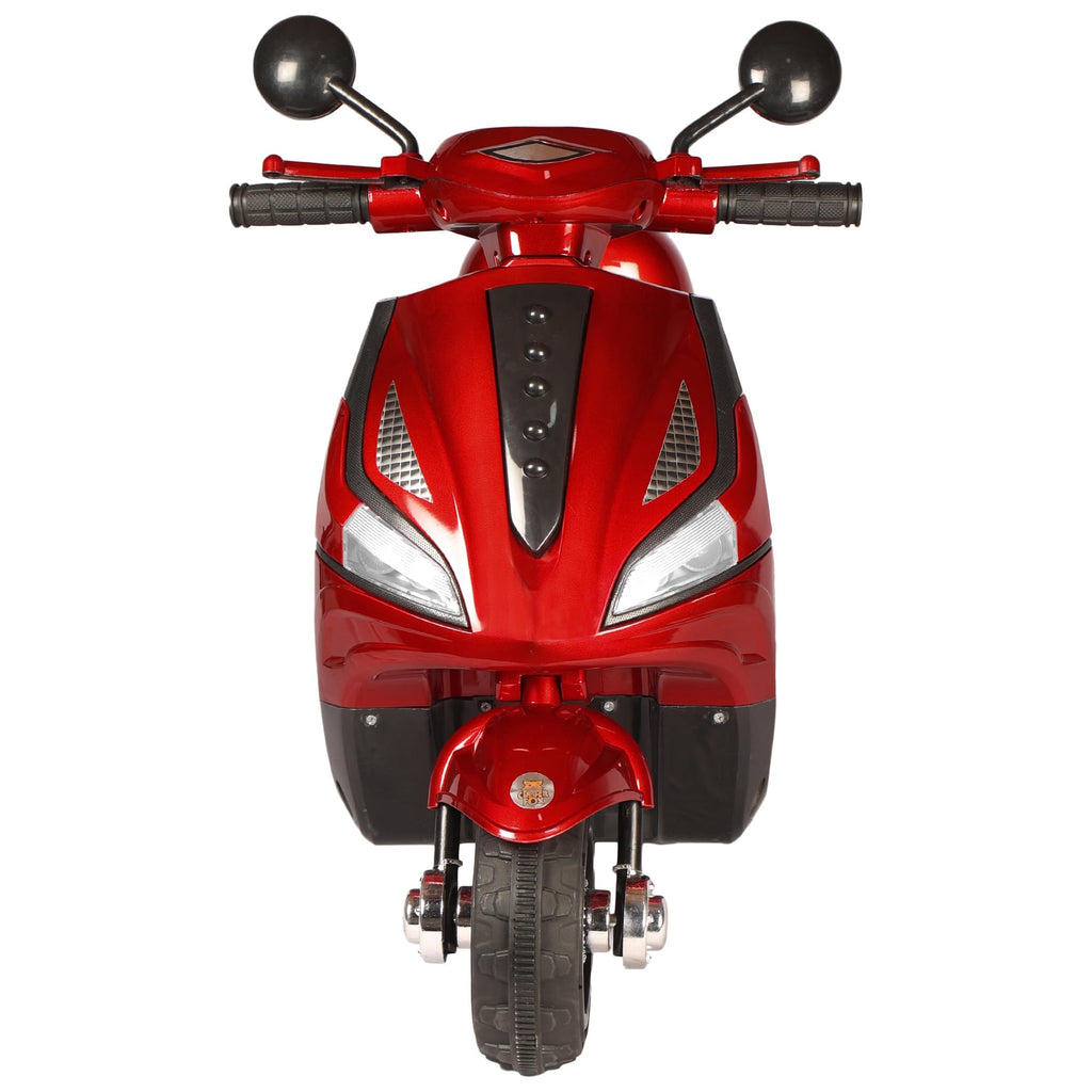 TOYLELO Swiggie Kids Electric Scooter, 3-8 Years, Rechargeable Battery, BT Audio Player, LED Lights, Rear Storage, Foot Brake, 3 Wheels,Luxe RED