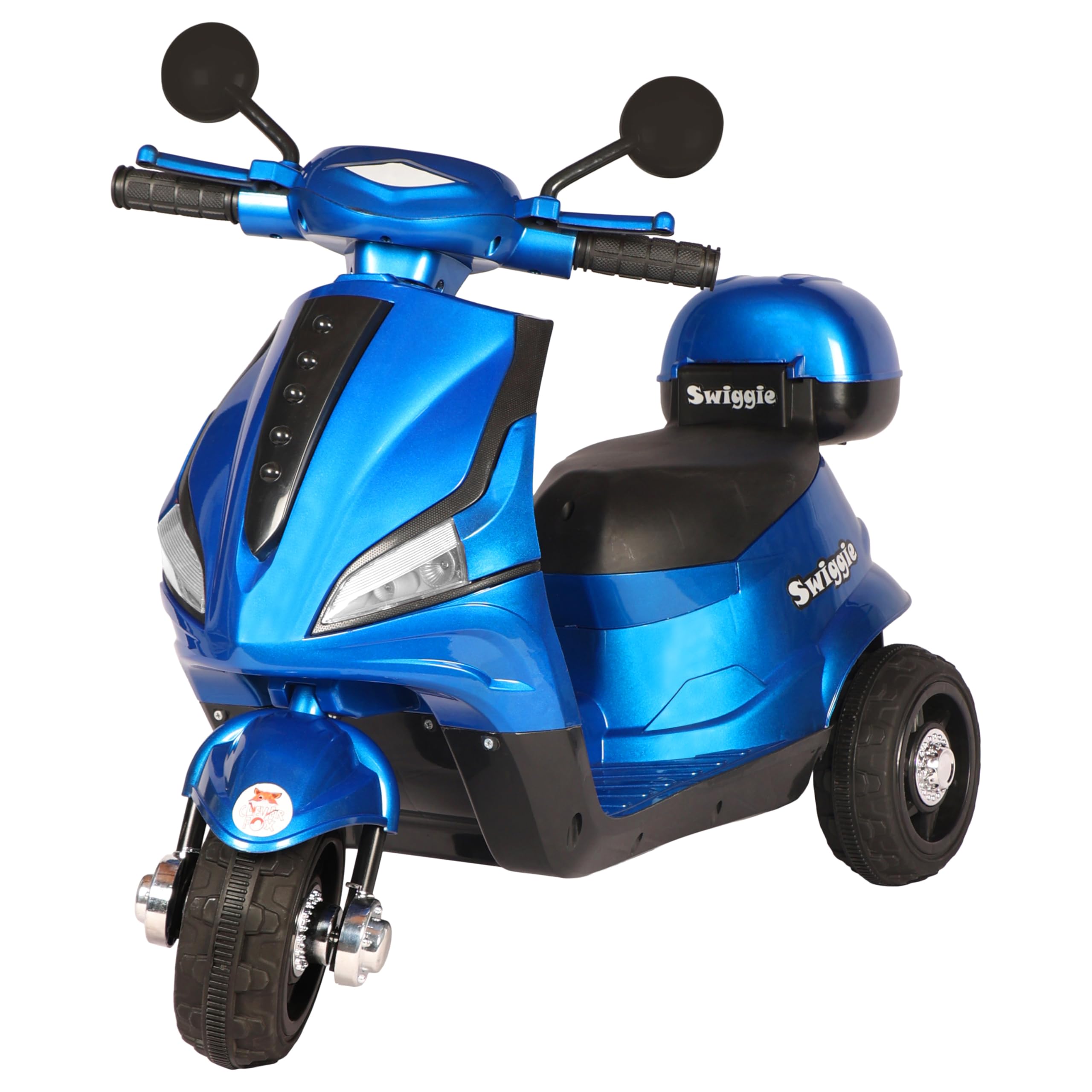 TOYLELO Swiggie Kids Electric Scooter, 3-8 Years, Rechargeable Battery, BT Audio Player, LED Lights, Rear Storage, Foot Brake, 3 Wheels,Luxe RED
