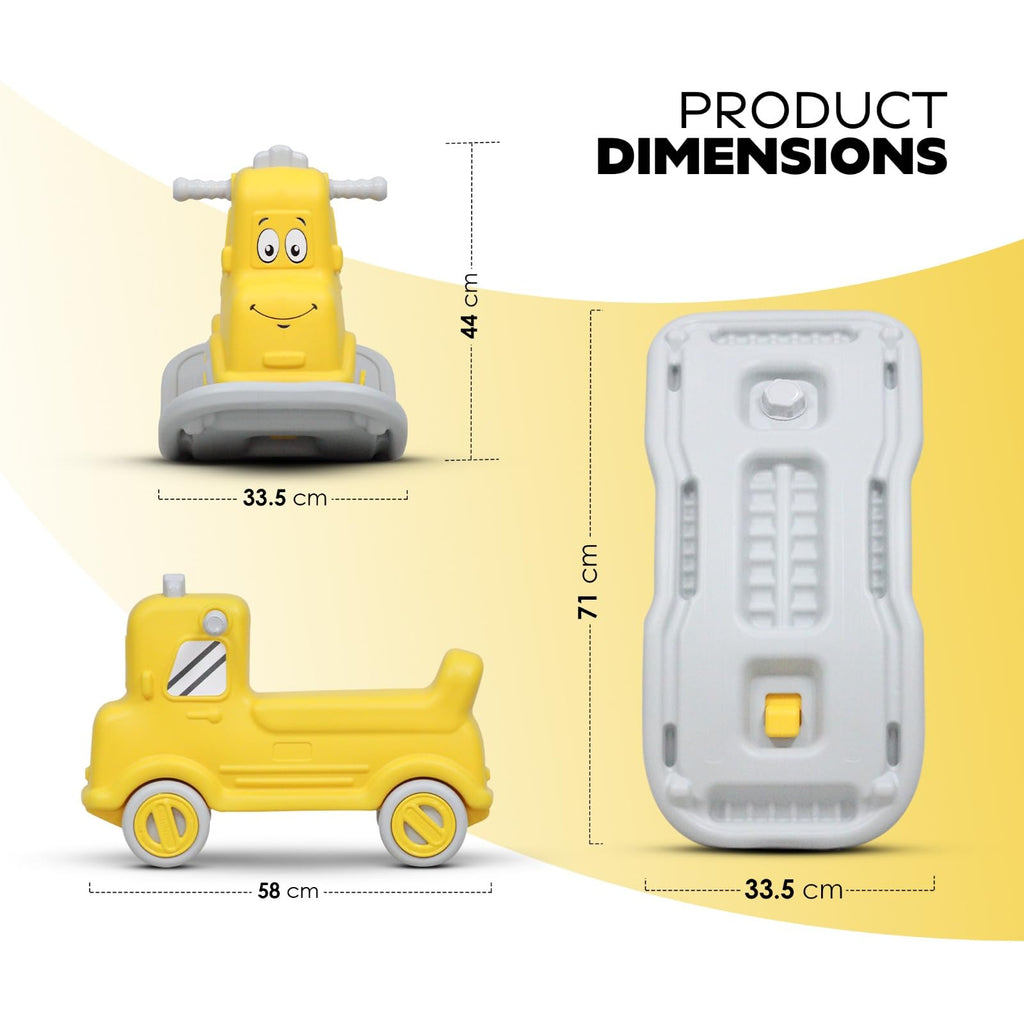 Toylelo 3-in-1 Ride On Toy for Toddlers 1-5 Years | Convertible Kids Push Car, Gentle Rocker & Balance Board | Indoor Outdoor Riding Toy for Boys & Girls (Sturdy Yellow)
