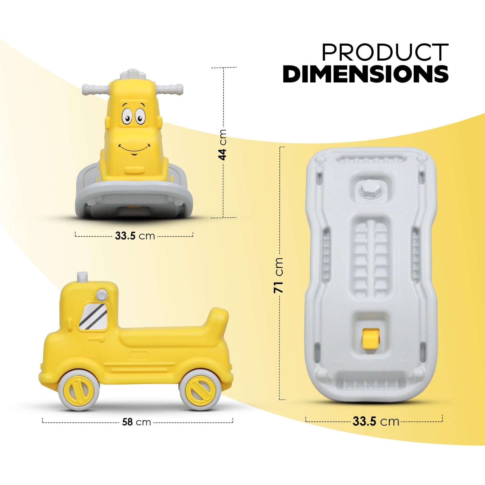 Toylelo 3-in-1 Ride On Toy for Toddlers 1-5 Years | Convertible Kids Push Car, Gentle Rocker & Balance Board | Indoor Outdoor Riding Toy for Boys & Girls (Sturdy Yellow)